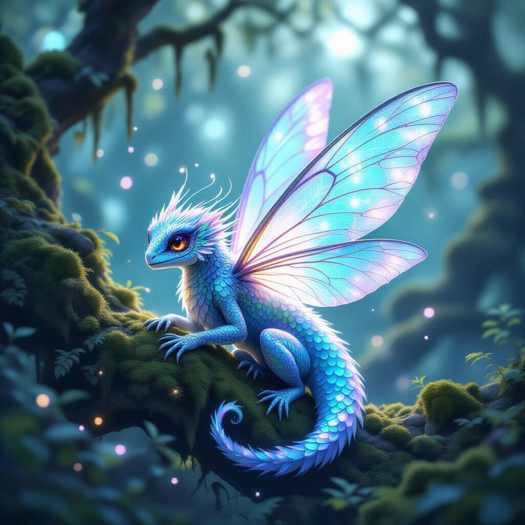 Whimsical Creature with Bioluminescent Patterns in Dreamy Fo...