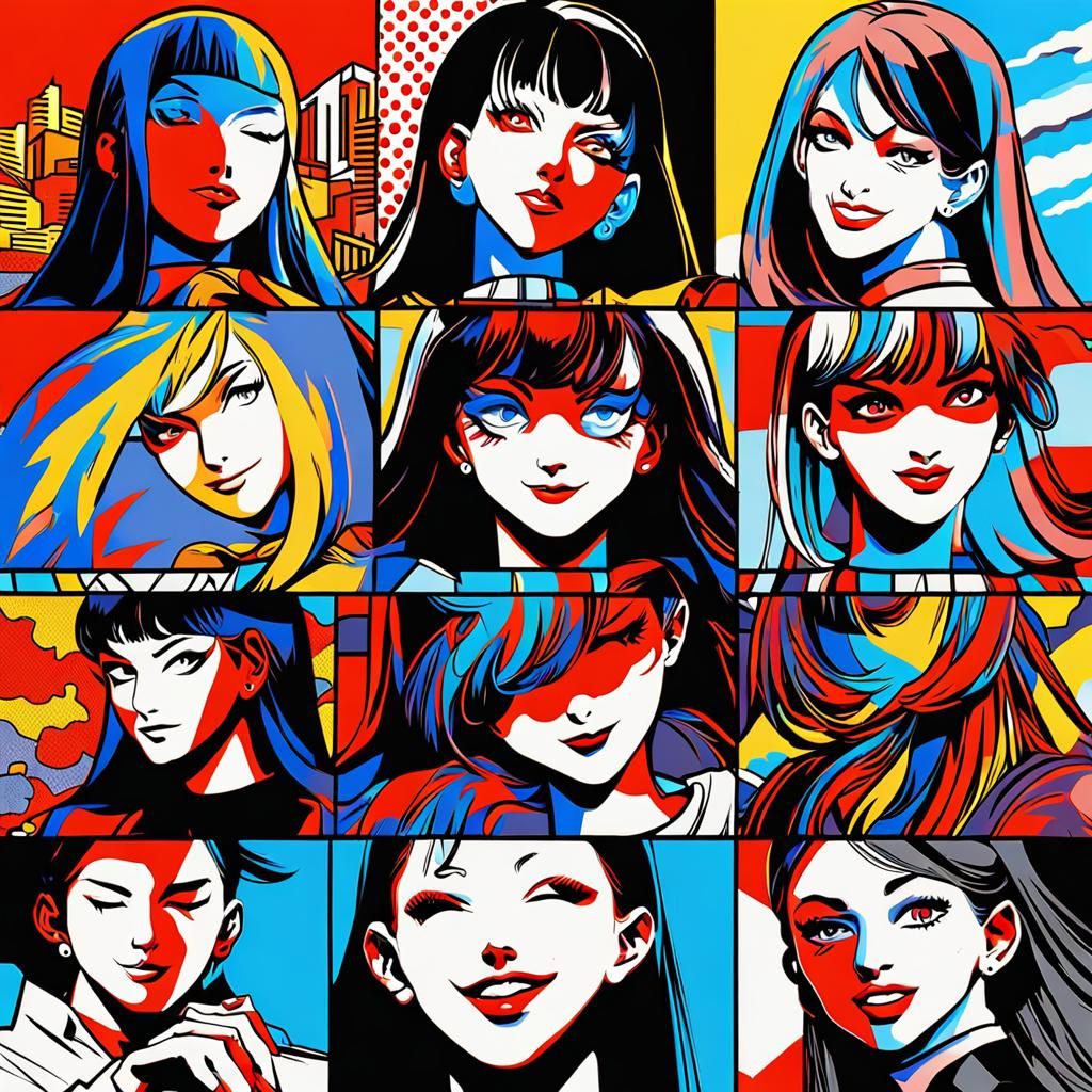 Cute anime girl with glossy black straight long hair and mak...