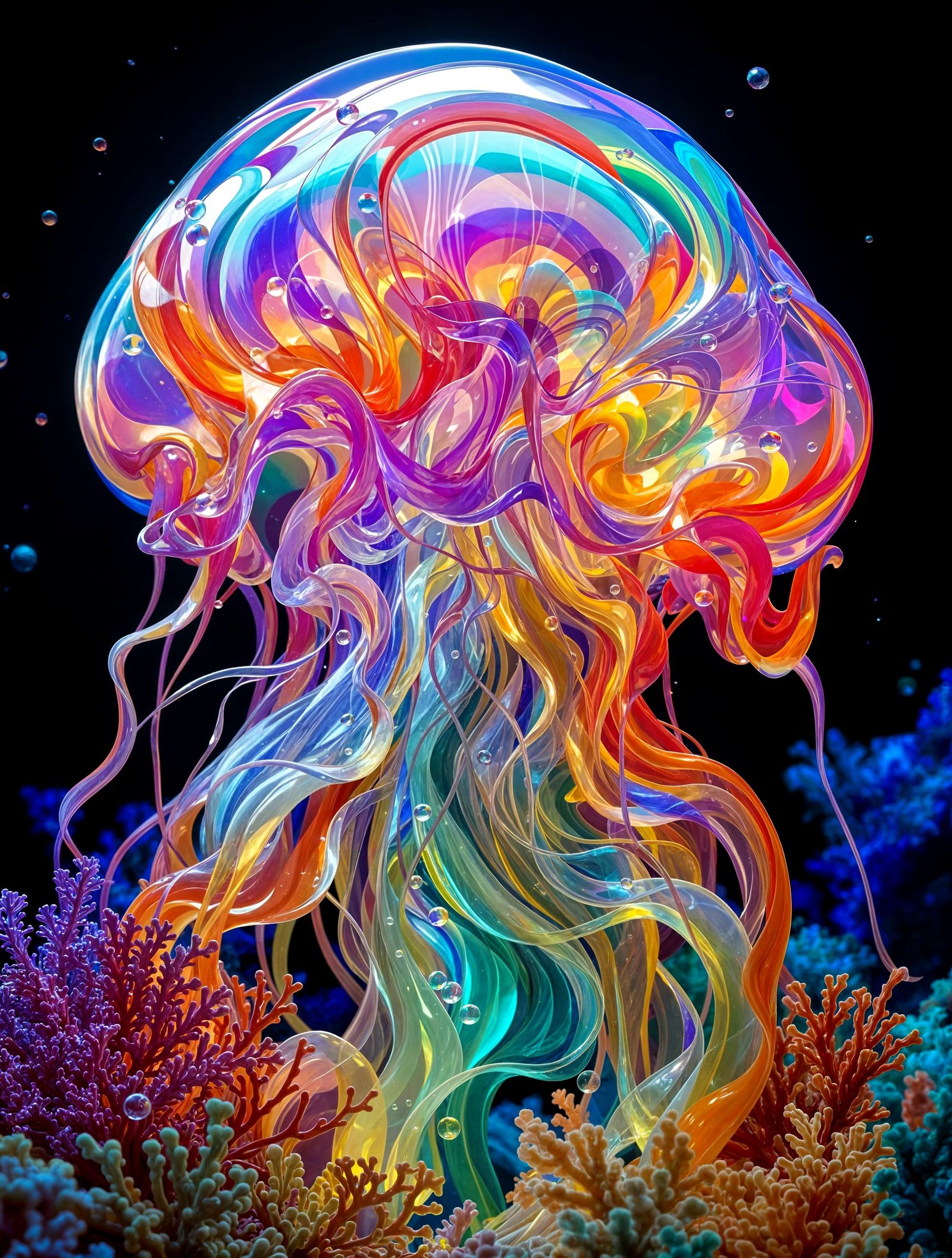 Opalescent Glass Jellyfish: 3D Digital Art