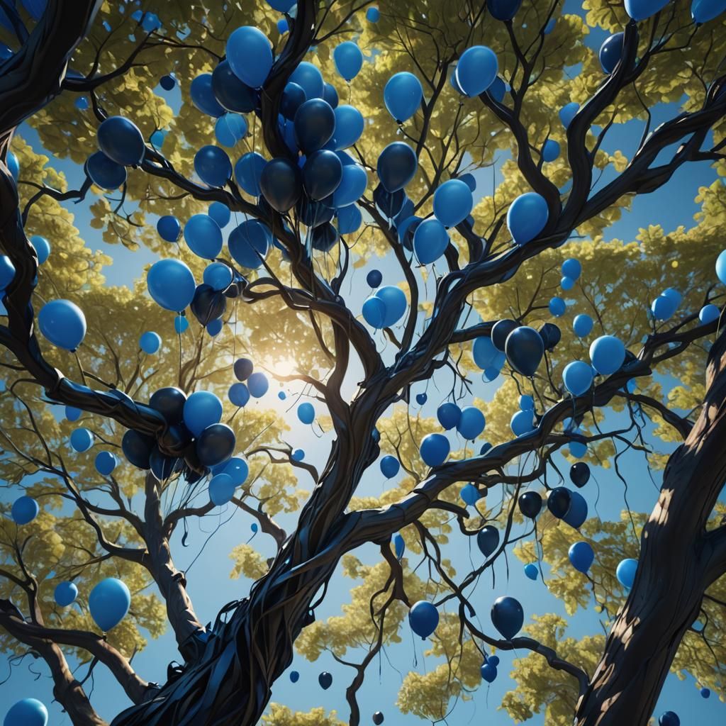 Blue and Black Streamers in a Dreamlike Forest