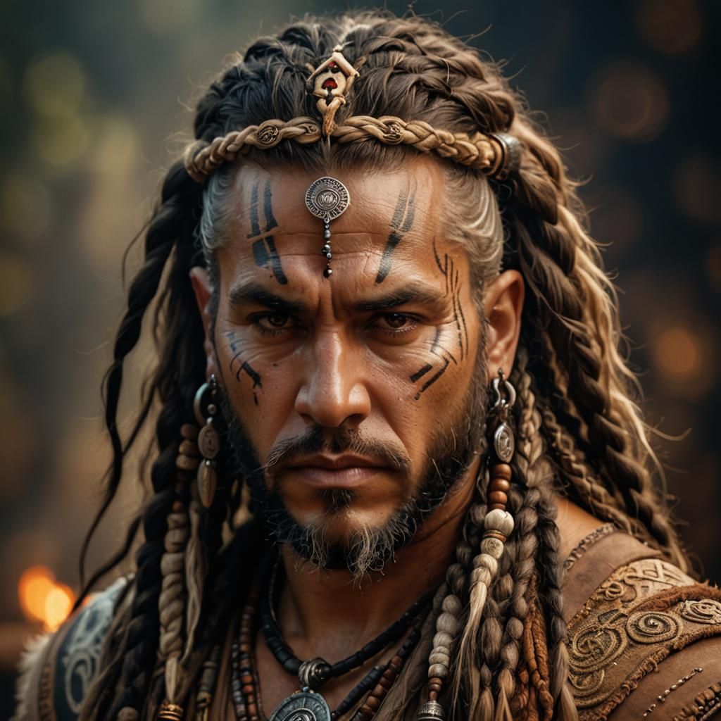 Barbarian Shaman Portrait in Mystical Fantasy Art