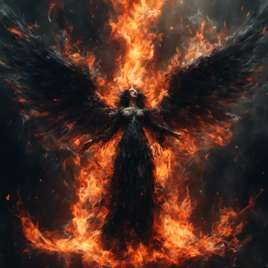 Hellfire Angel with Wings of Smoke and Flame