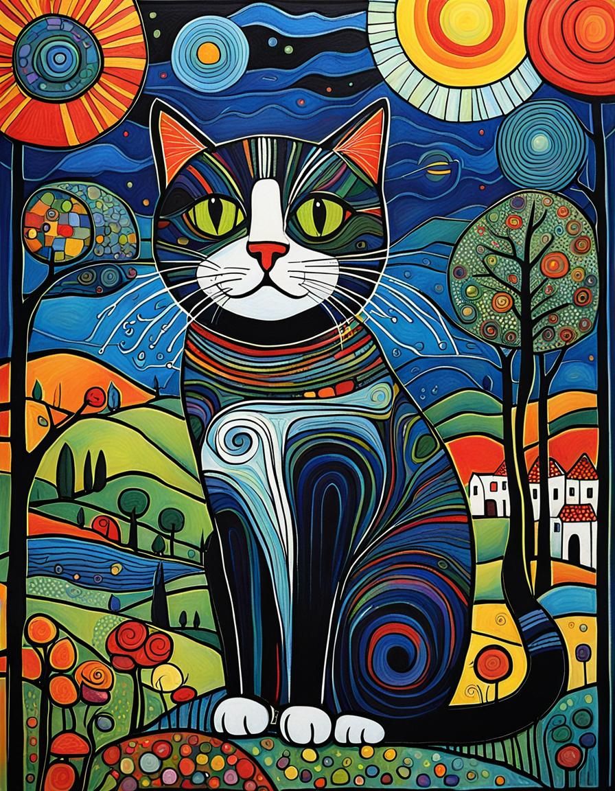 Cats and Landscapes in Hundertwasser Style