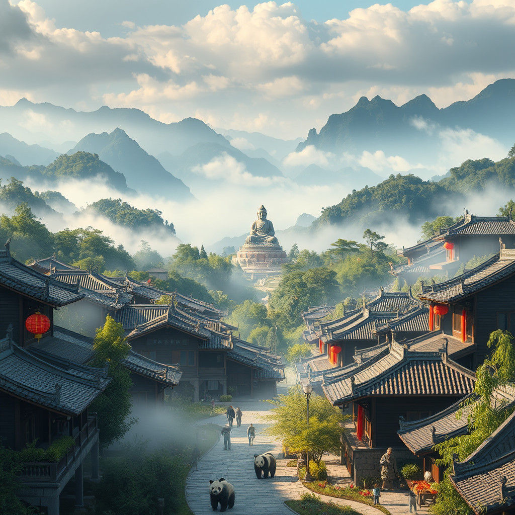 Dreamlike Sichuan Landscape: Fantasy Concept Art