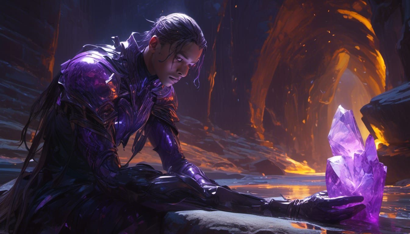 Bio-Crystal Man in Mystical Cave, Dark Fantasy Art