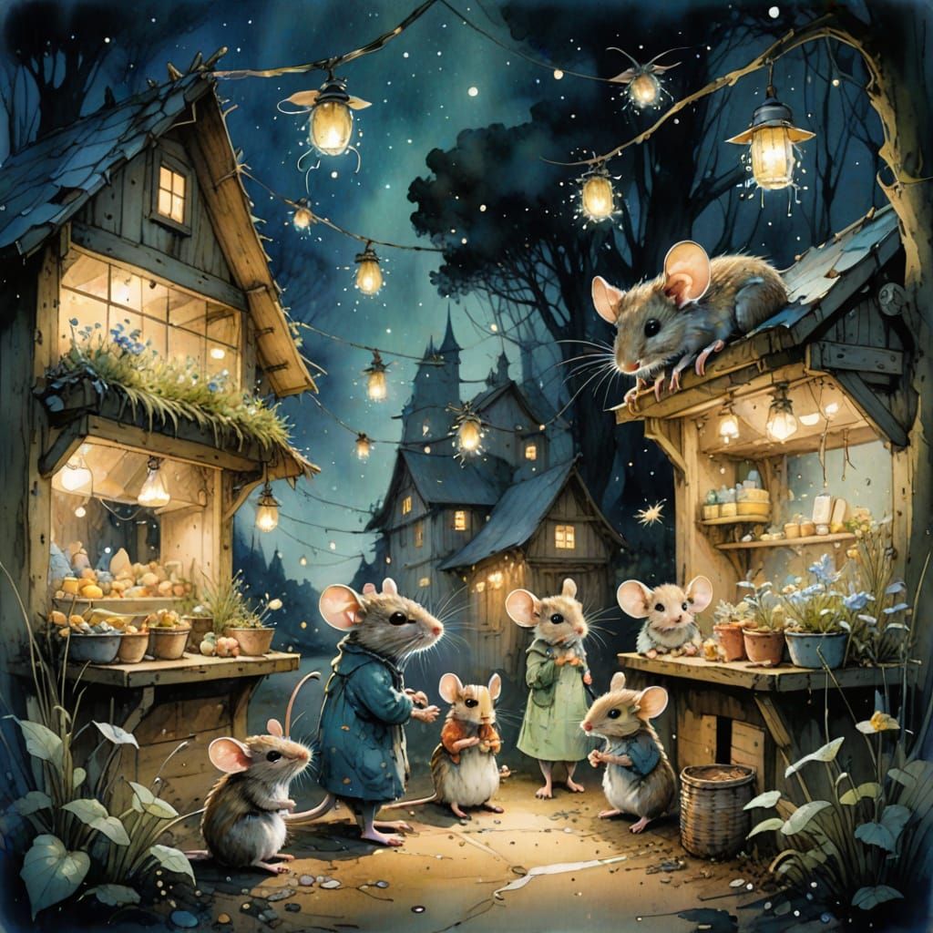 Charming Mice Family at Fantasy Village Farmstand