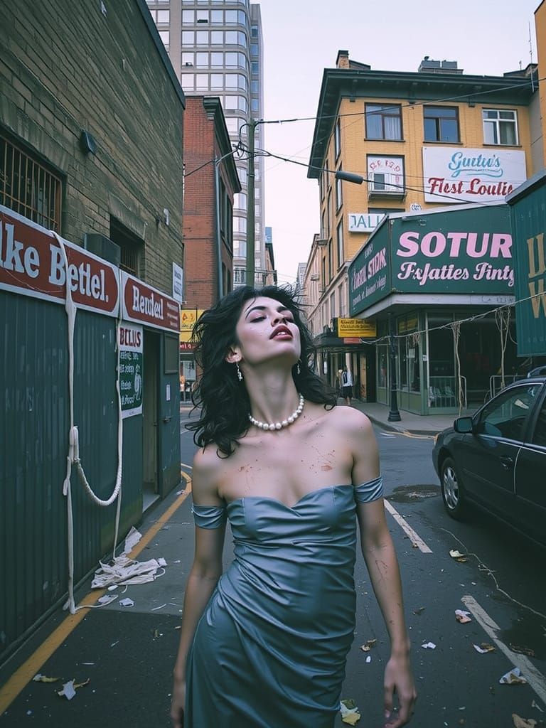 Surreal High-Fashion Portrait in Gritty Cinematic Style