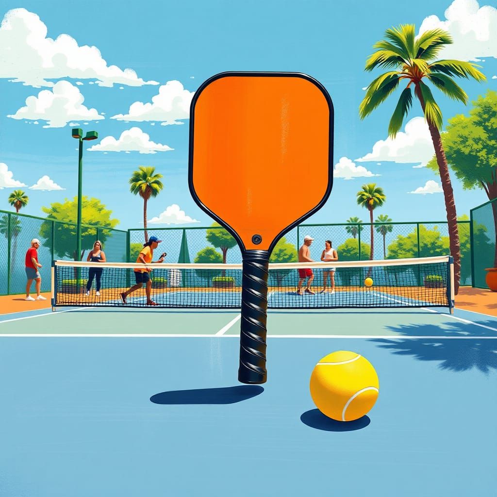 Colorful Pickleball Court in Pop Surrealist Style