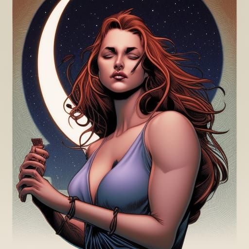 Woman and Moon in Comic Book Style