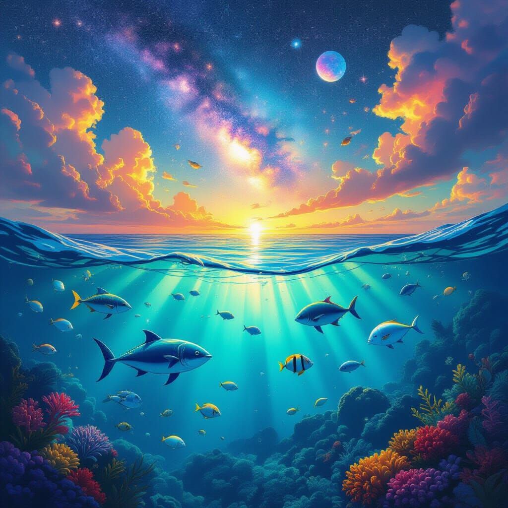 Oceanic Scene in Holographic Astral Cosmic Style