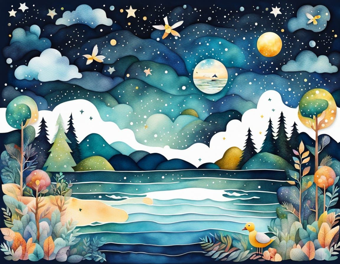 Dreamlike Beachscape with Overlapping Forest and Ocean