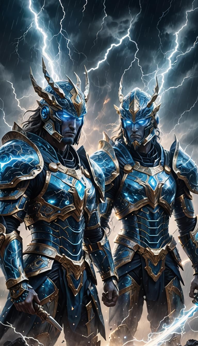 Celestial Warriors in Cosmic Storm: Digital Art