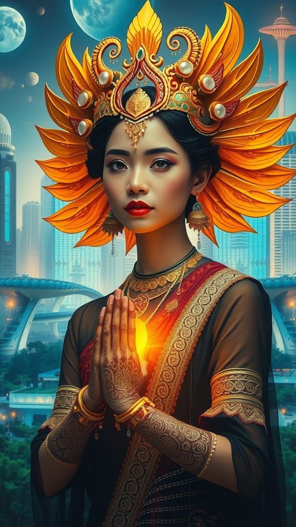 Ethereal Malaysian Goddess Radiates Hope in Futuristic Utopi...