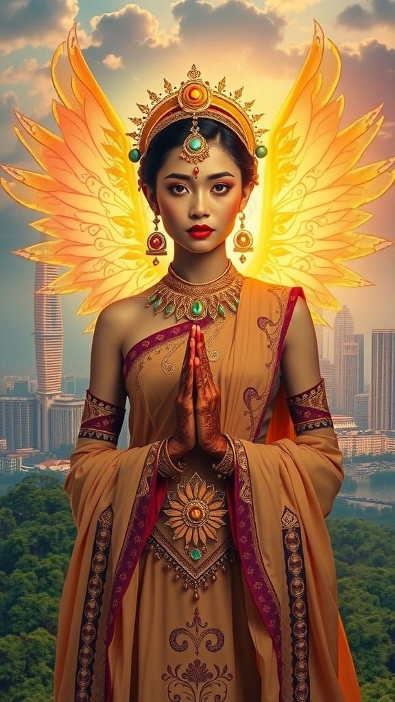 Angel Woman Radiates Hope in Futuristic Kuala Lumpur