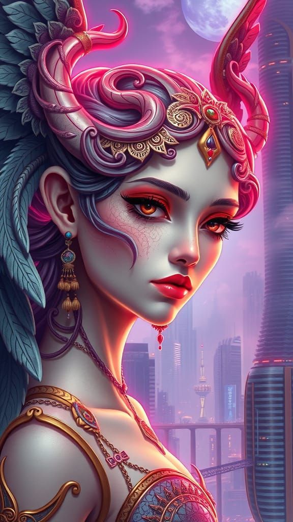 Serene yet Unsettling Angel in Futuristic Malaysian Cityscap...