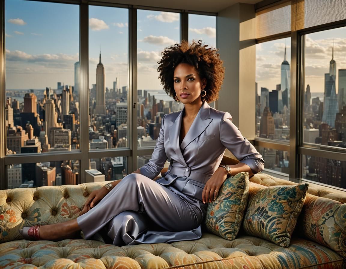 Penthouse Interior with Woman, Professional Portrait Style