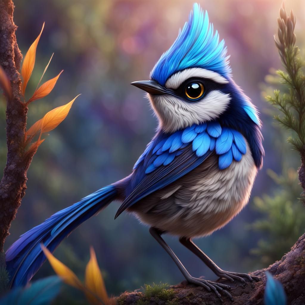 Cute Blue Wren in Magical Australian Bushland