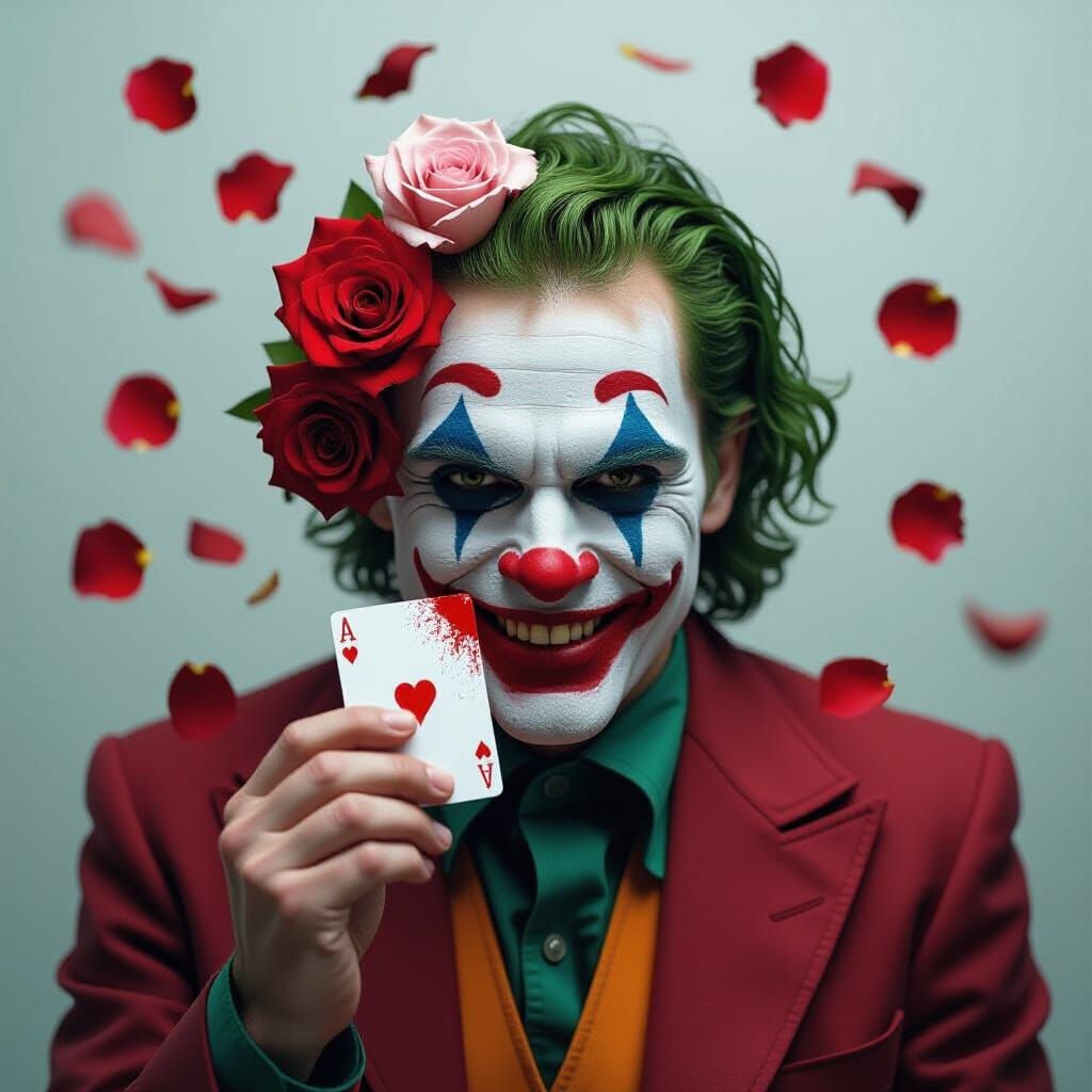 Surreal Joker Tears Through Rose Card, Emotional Lighting