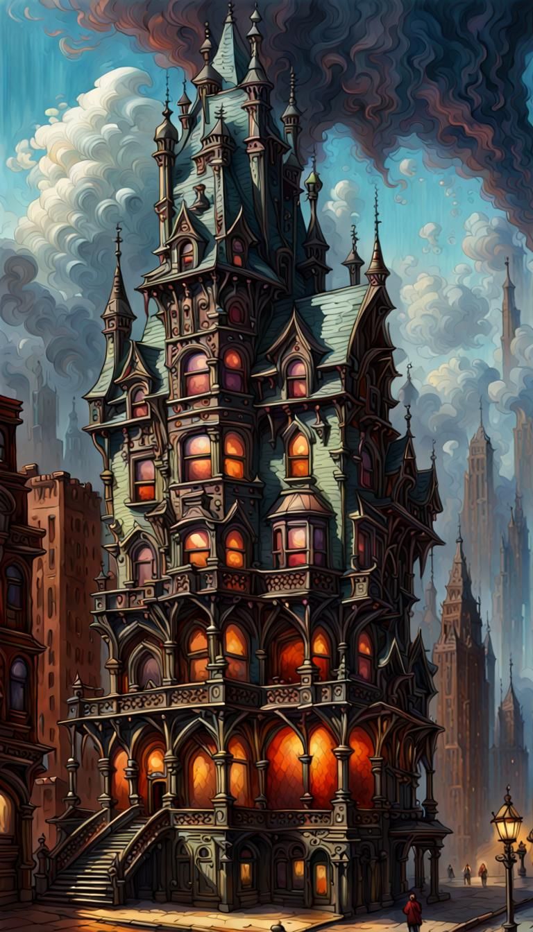 Gothic Victorian Skyscraper in Impasto Style