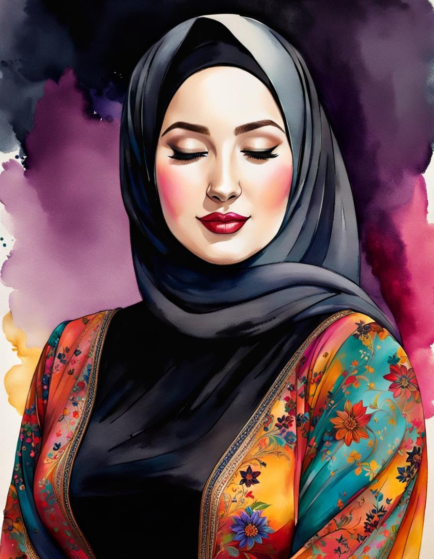 Beautiful Hijabi Woman Portrait in Pop Art Style