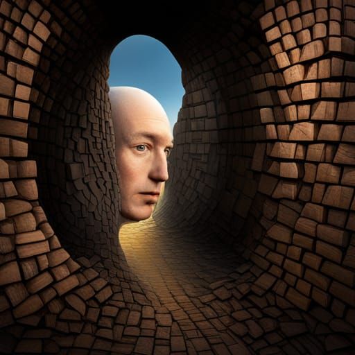 Surreal Head Through Wall, Digital Art