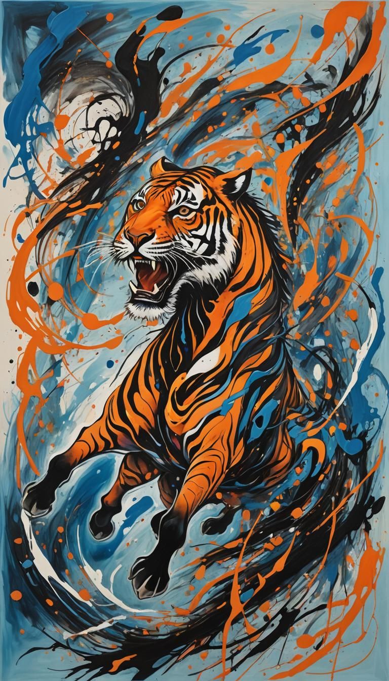 Abstract Bengal Tiger Painting in Action Style
