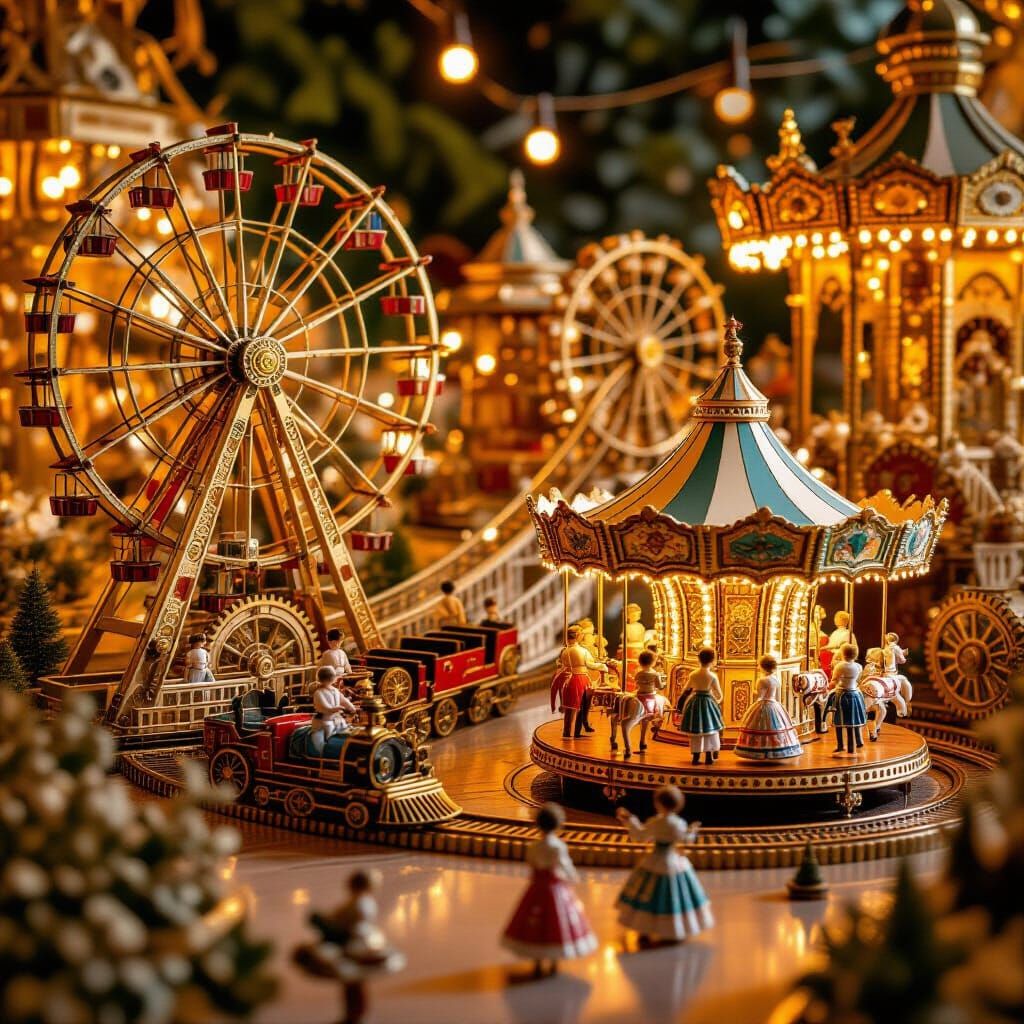 Miniature Clockwork Amusement Park in Whimsical Style