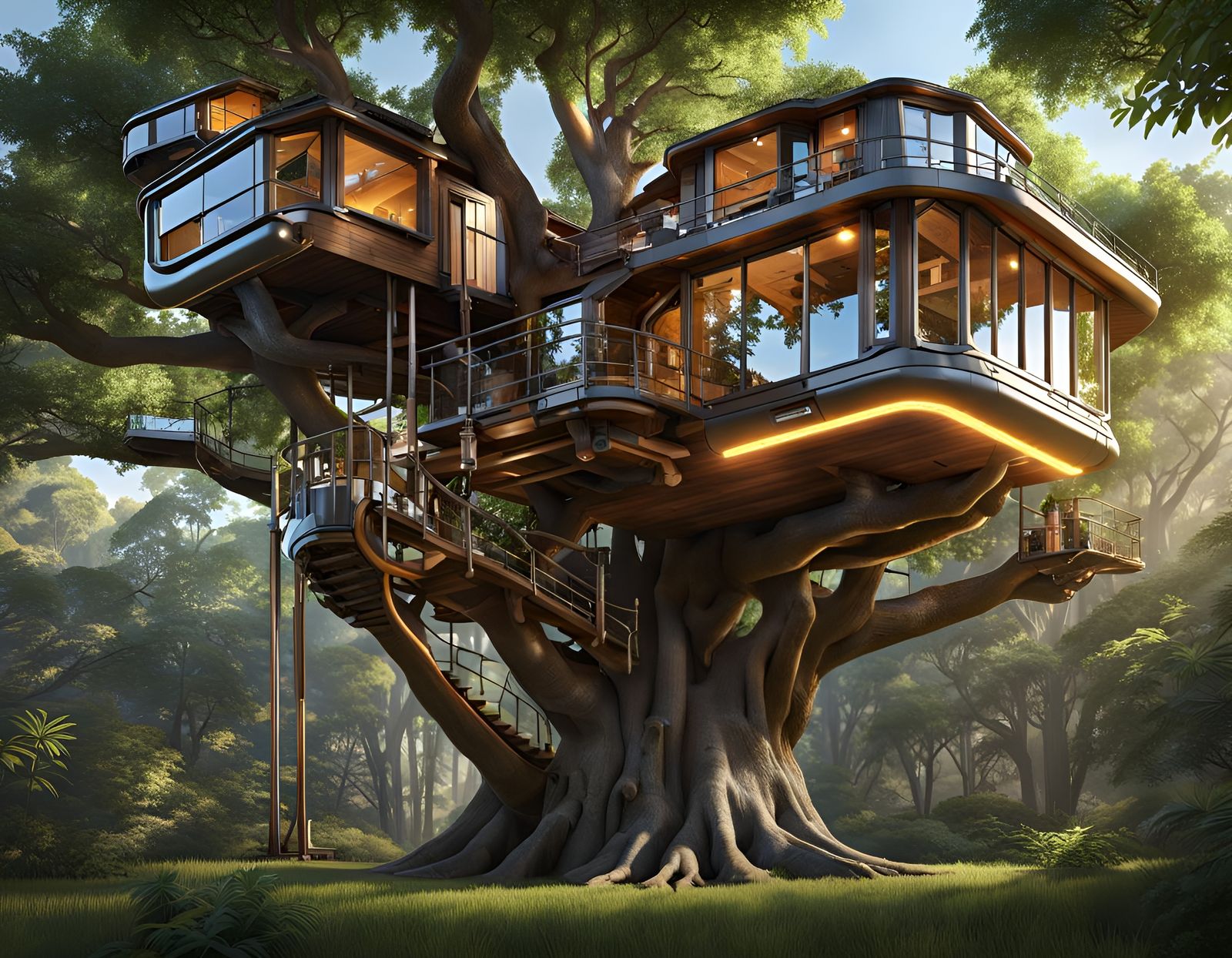 Cybernetic Mega Treehouse in Hyperrealistic Digital Art