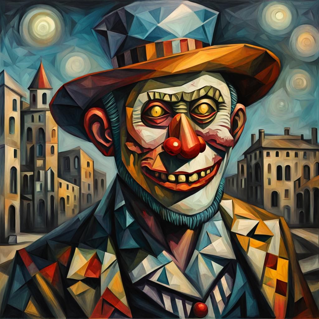 Cubist Zombie Clown Monkey Monster in Neo-Cubism Style