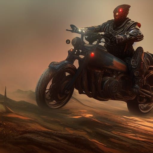 Detailed Matte Painting of a Battle Motorcycle
