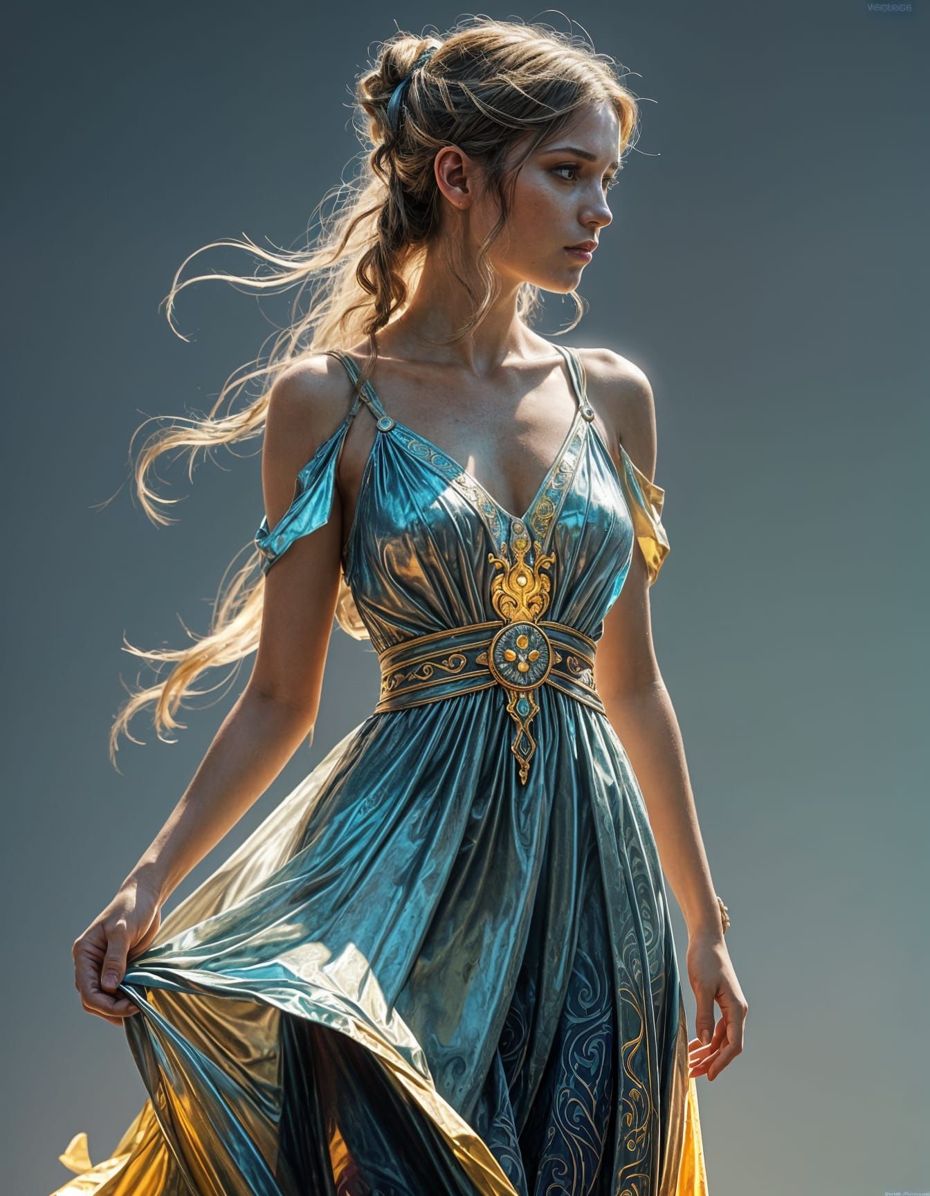 Iridescent Norse Goddess in Splashed Art Style