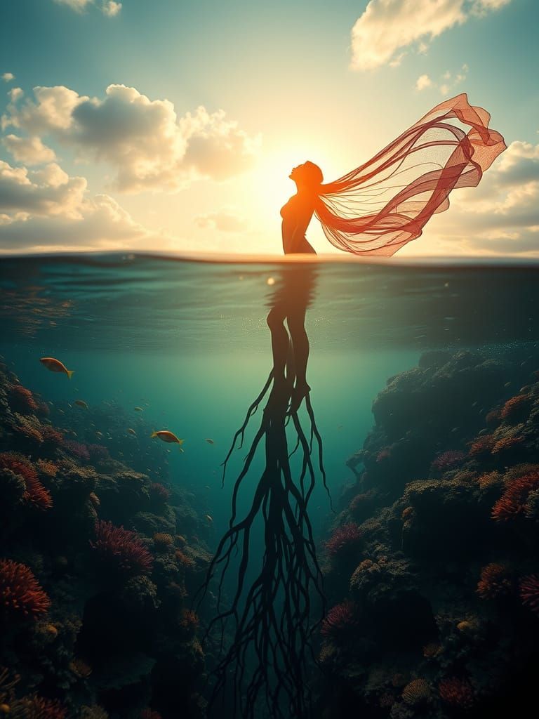 Ethereal Duality: Underwater World Meets Celestial Realms