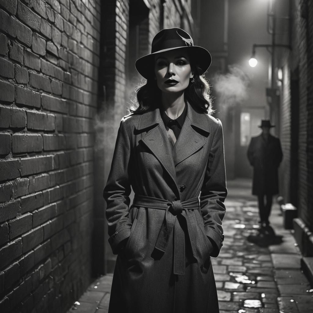 Film Noir Woman in Dark Alleyway Portrait