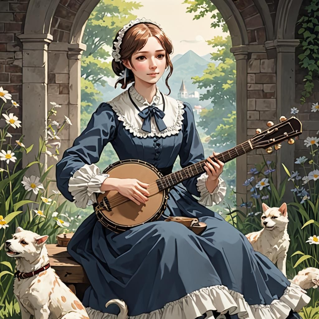 Florence Nightingale as Anime Character Playing Banjo