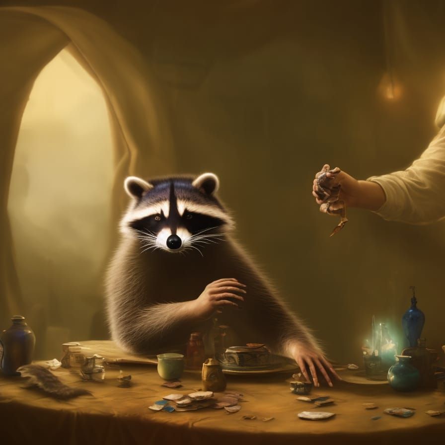 Surprised Racoon Psychic in Fortune Teller Tent