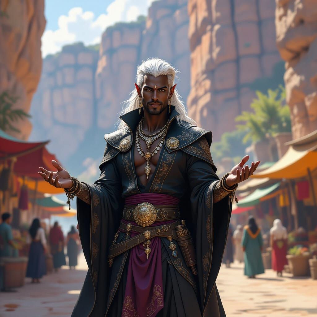 Drow Bard Busking in Cliffside Market