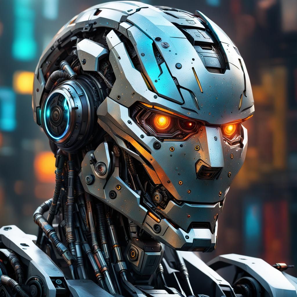 Hyperrealistic Robot Portrait in Splash Art Style