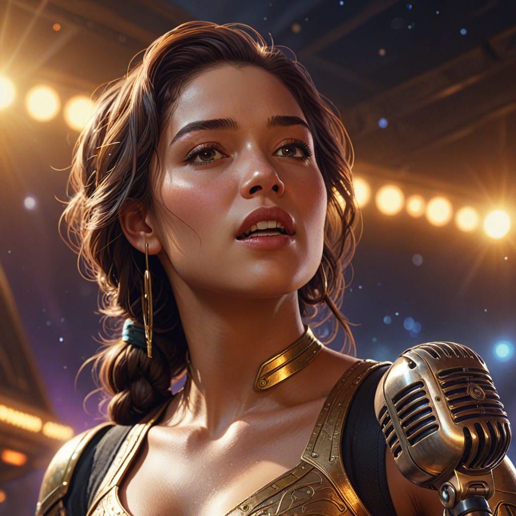 Sci-Fi Singer Performing Under Celestial Lights