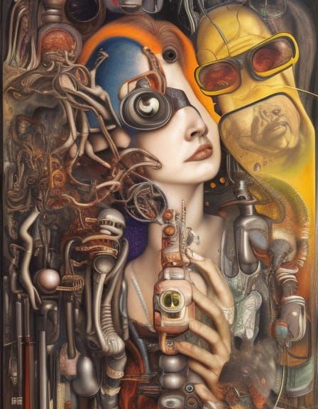 Surreal Self-Portrait Reflecting Wonderland, Art Nouveau Sty...