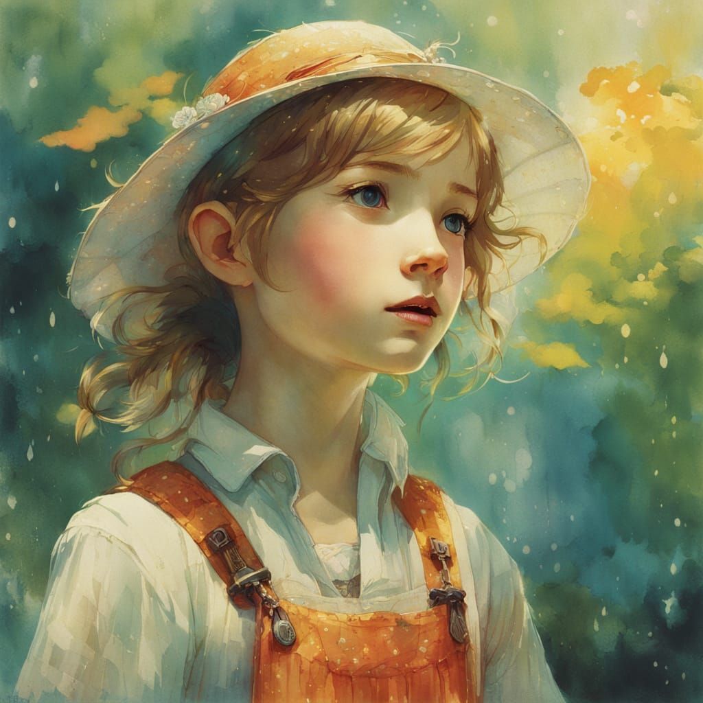 Innocent Solarpunk Girl Portrait in Whimsical Art Style