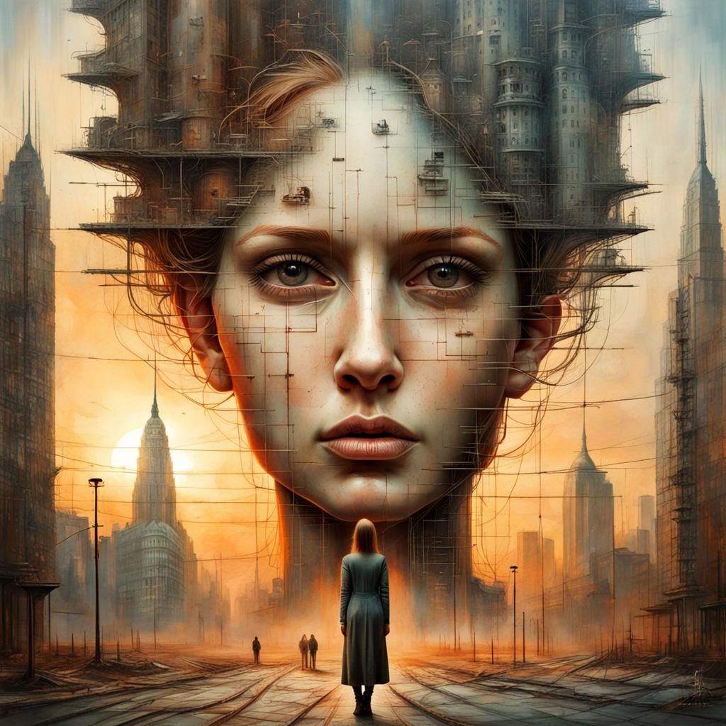 Surreal Double Exposure: City Sunset Portrait