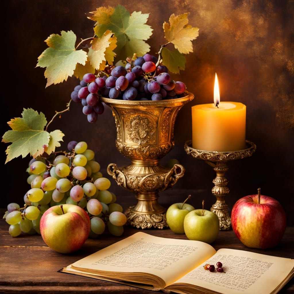 Baroque Still Life with Golden Vase and Candles