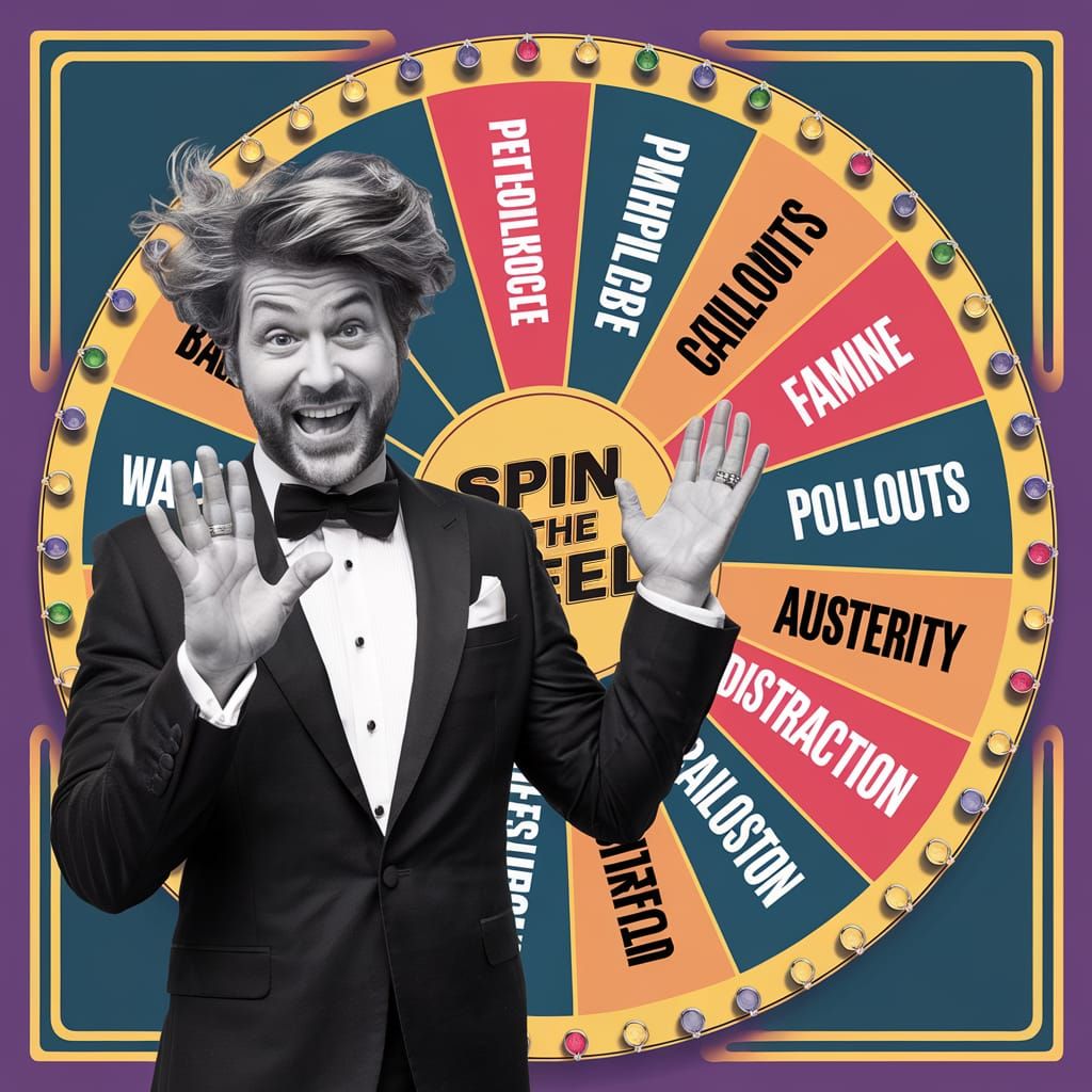 Zany Gameshow Host Presenting Spin the Wheel