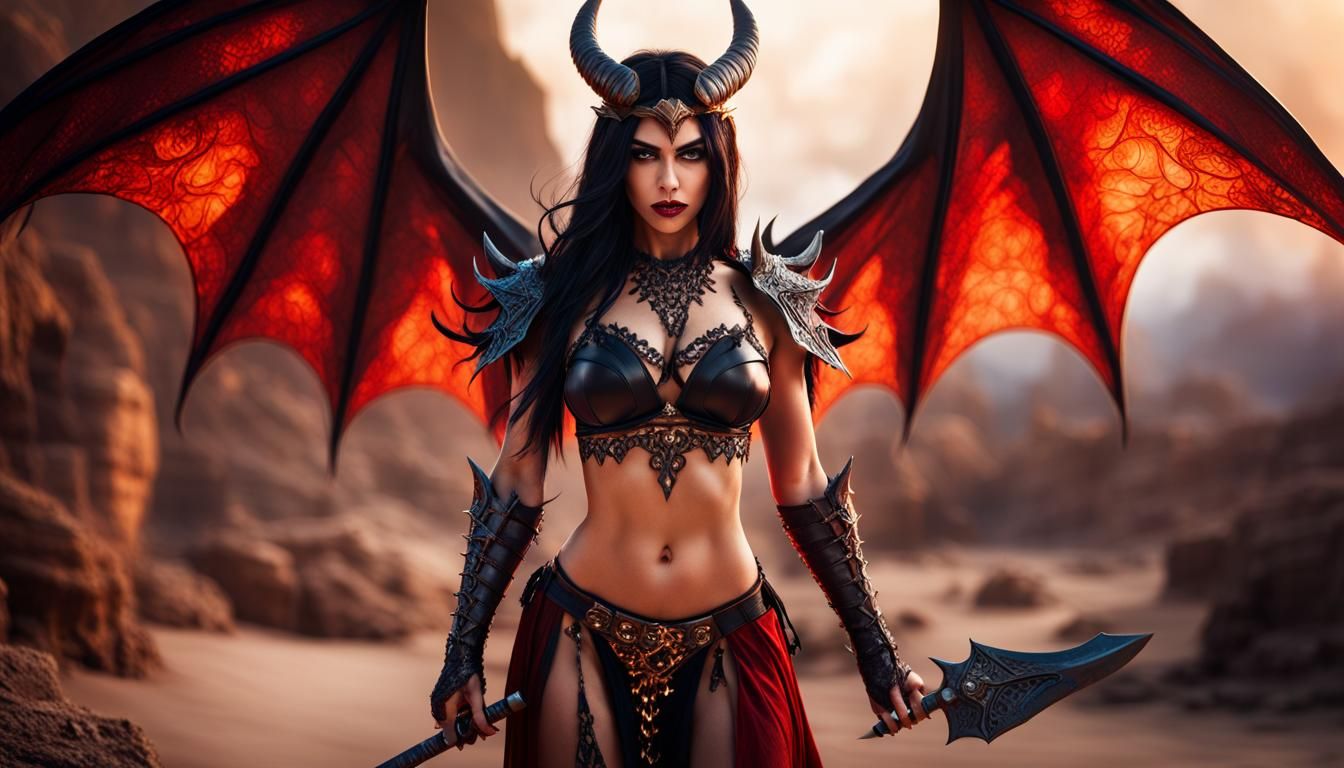 Fiery Arabian Demoness with Broken Sword