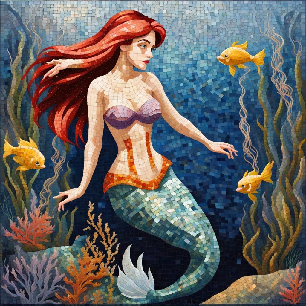 Little Mermaid Mosaic in Art Nouveau Style