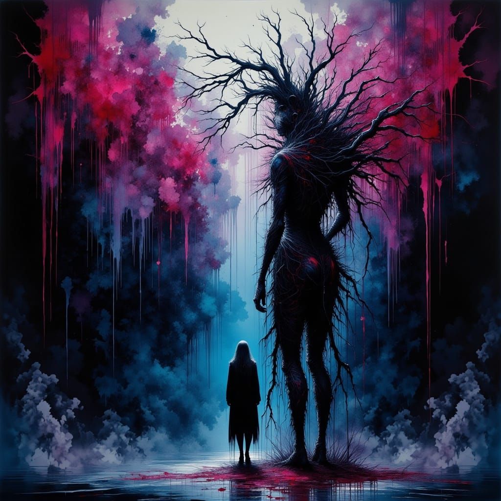 Ominous Figure Surrounded by Foreboding Darkness in a Haunti...