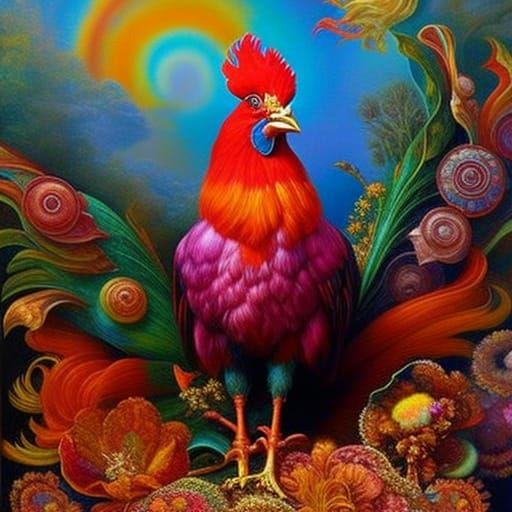 Detailed Rooster Portrait in Maximalist Style
