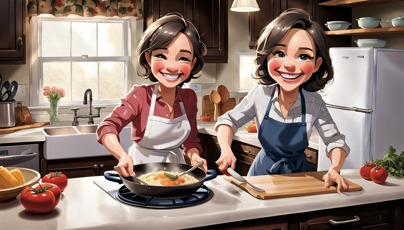 Romantic Kitchen Scene: Anticipation and Warmth