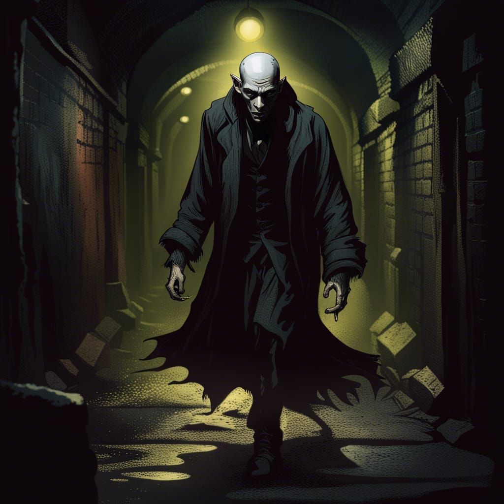 Nosferatu Vampire in Sewers: Dark Cinematic Illustration