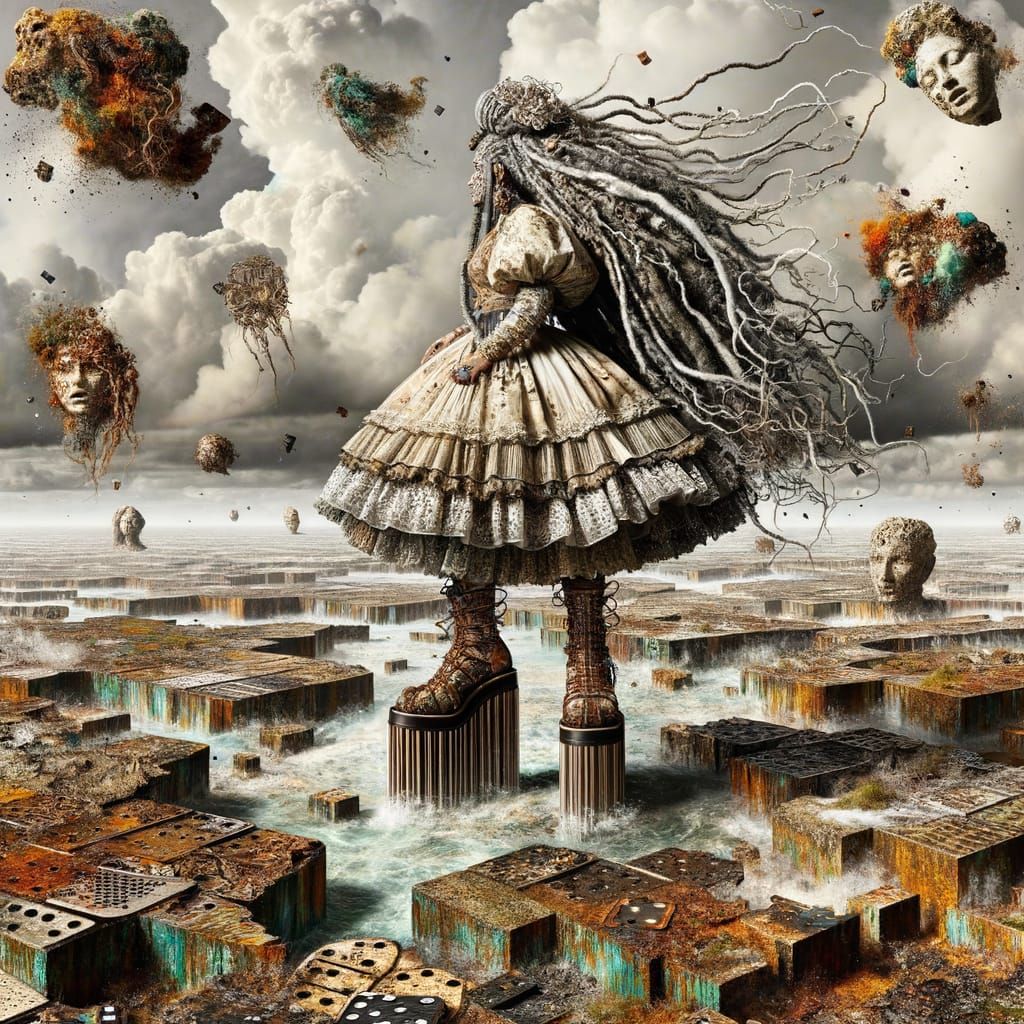 Surreal Dystopian Landscape with Mythical Woman